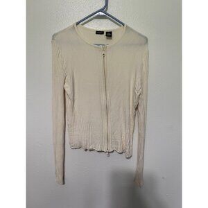 Langents Full Zip Sweater Cream with Ribbed Arms Womans S